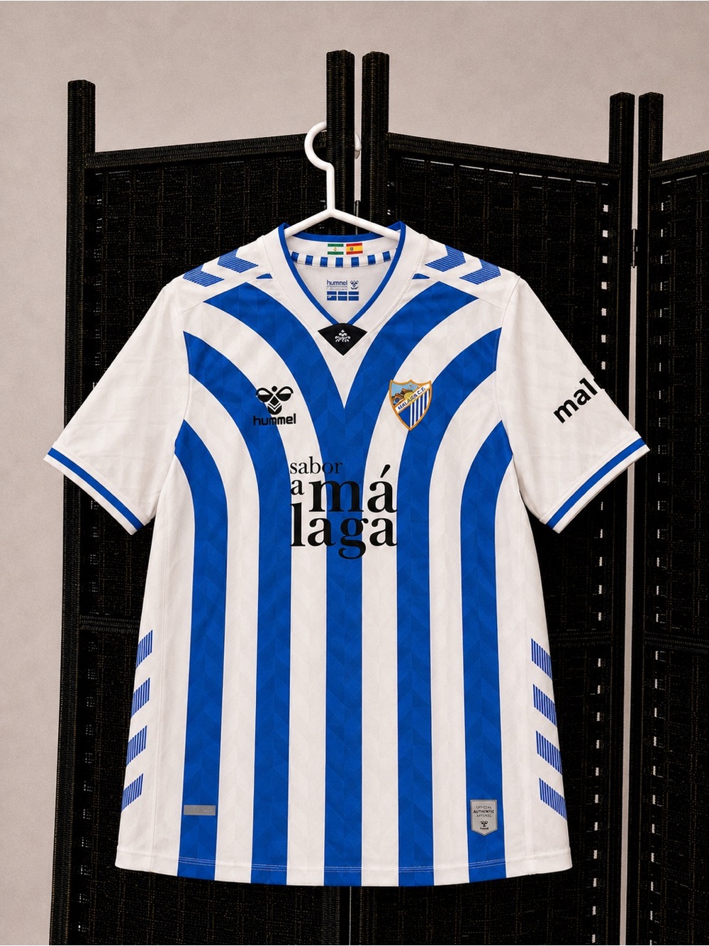 Hummel Málaga Men's Soccer Jersey - White & Blue Stripes